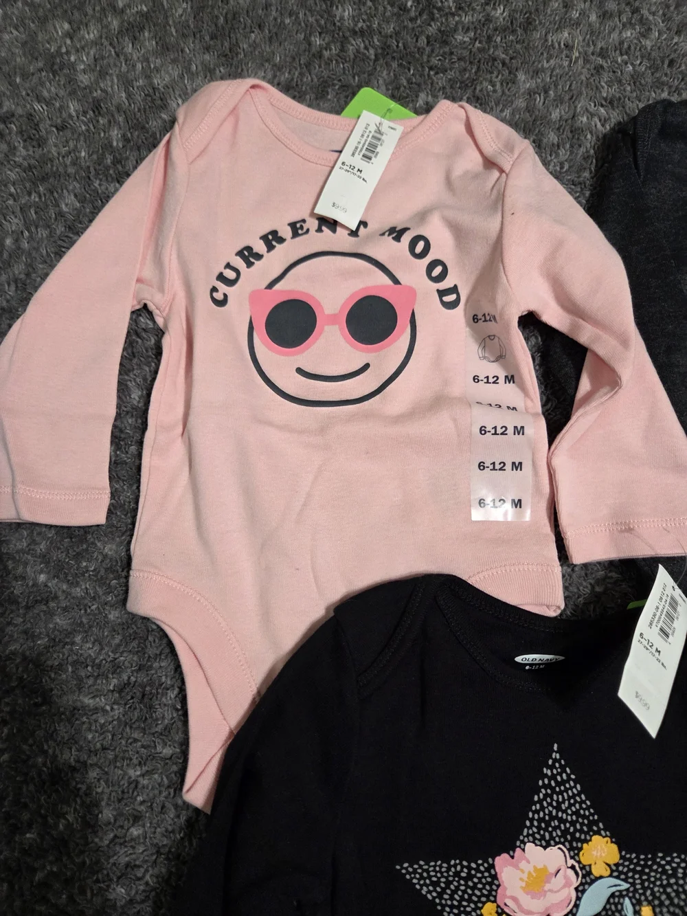 Old Navy Long-Sleeve Baby Bodysuits - Pink, Charcoal, Black (3-Pack)